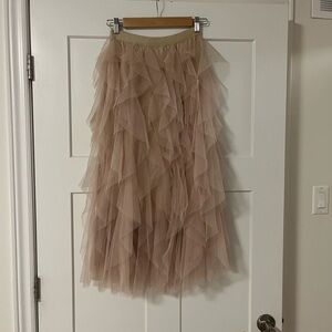 Ruffled Tulle Midi Skirt - Dusty Blush